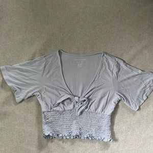 American Eagle Cropped Flutter Sleeve Tie Front Blouse